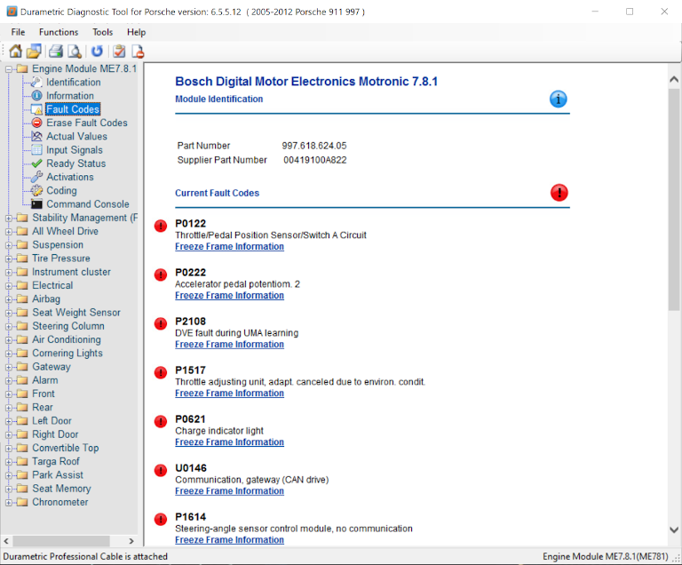 Durametric Engine Fault Codes Screen